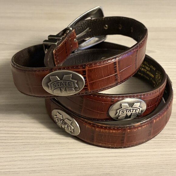 Mississippi State Bulldogs Leather Belt ZepPro 48" Brown Croc Embossed Preppy - Picture 9 of 9